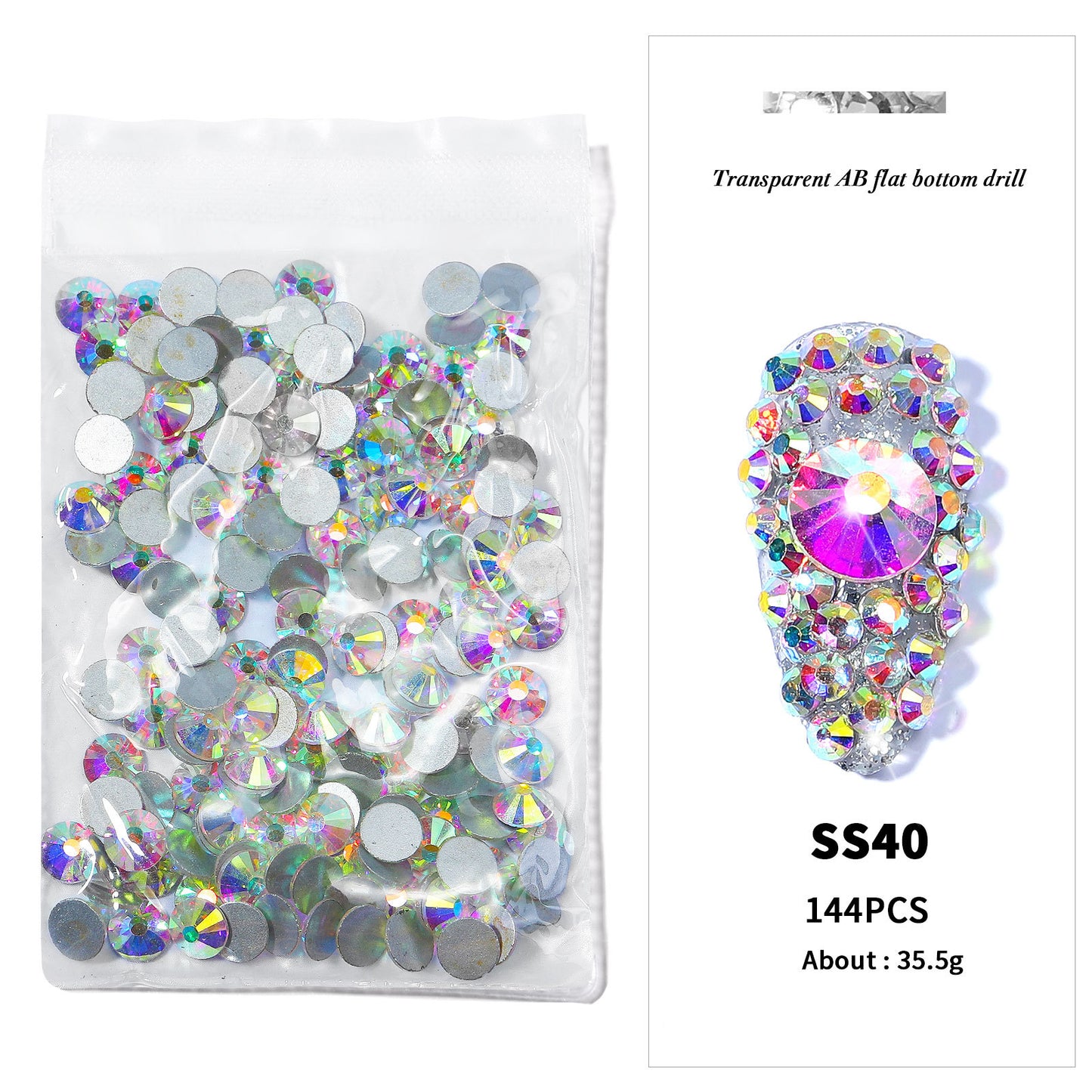 FDMA002 Nail Art Accessories, Flat Bottom Diamonds, Transparent AB Diamonds, Nail Drills, DIY Decorations, Gold Bottom, Silver Bottom, Quality, Rhinestones, Color Mixed Diamonds