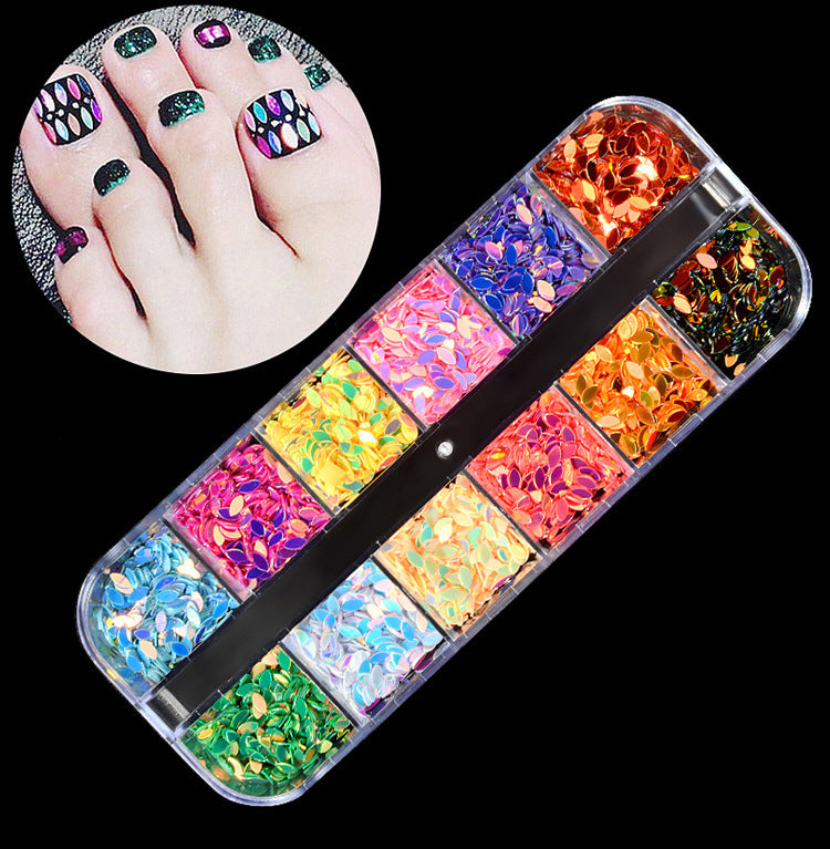 FFMB004 Hot selling nail art sequins love, laser magic butterfly fluorescent luminous sequins boxed