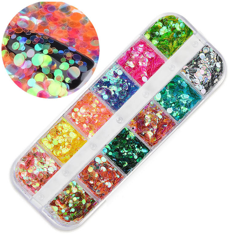 FFMB004 Hot selling nail art sequins love, laser magic butterfly fluorescent luminous sequins boxed