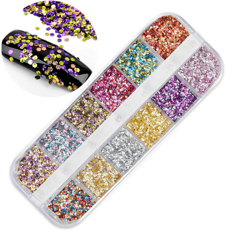 FFMB004 Hot selling nail art sequins love, laser magic butterfly fluorescent luminous sequins boxed